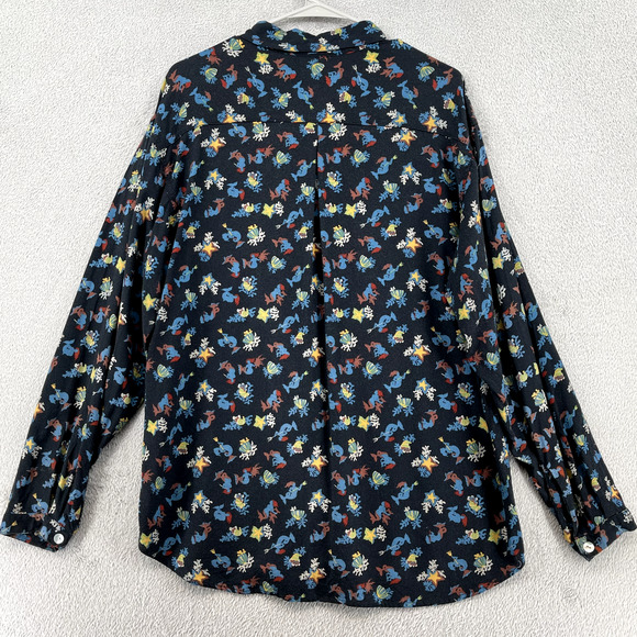 Chicos Top Size 2 Womens Black Mermaid Ocean Sea Shells Mother of Pearl Buttons - Picture 3 of 11